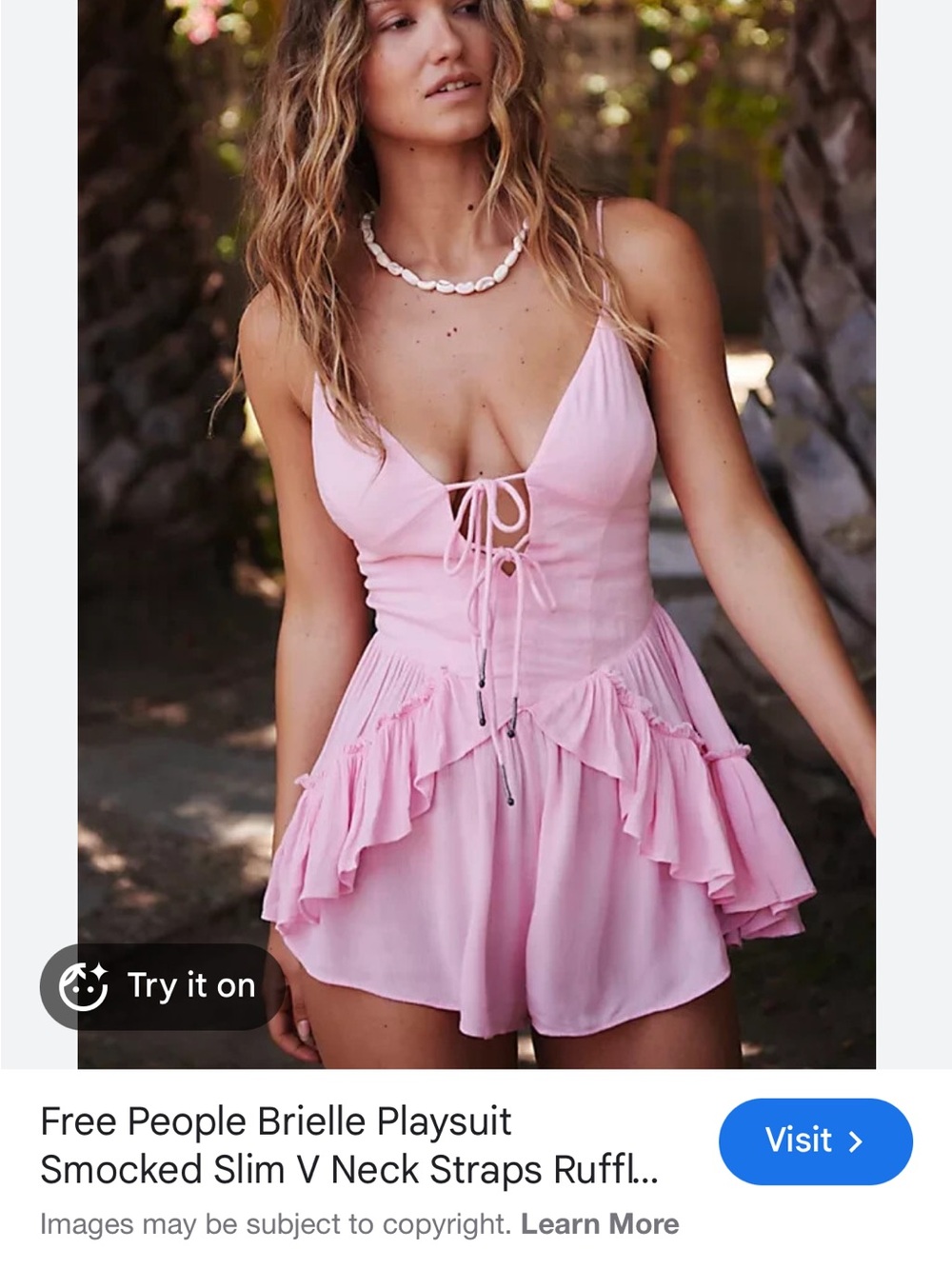 Free People Pink Ruffle Tie-Front Playsuit